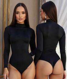 BODY BORY MANGA LONGA GOLA ALTA - Preto - Visão 1