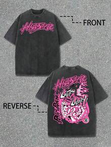 Uaddw Brand Y2k Retro Washed Cotton Double-Sided Fun Men's T-Shirt: Pink Punk Rebel Street Gatherings And Music Festivals - Suitable For Casual Wear, Street Fashion Parties And A Youthful Atmosphere, Men's T-Shirt With Street Style - màu đen - Xem 1