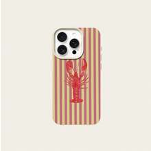 1pc Vintage Pink Striped Lobster Pattern TPU Phone Case Compatible With Apple/ Phones, International Version,  Not The Domestic Version - White - View 5
