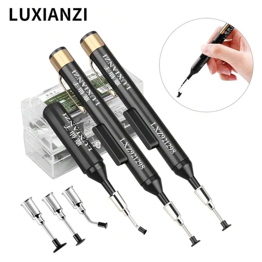 LUXIANZI Vacuum Suction Pen Kit With 3 Sucker IC SMD Tweezers Pick Up Tool Remover Sucker Pump Solder Desoldering​Sucking Pens