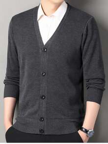 Chaqueta de punto con cuello en V casual de otoño/invierno con forro térmico para niños adolescentes, de moda y minimalista