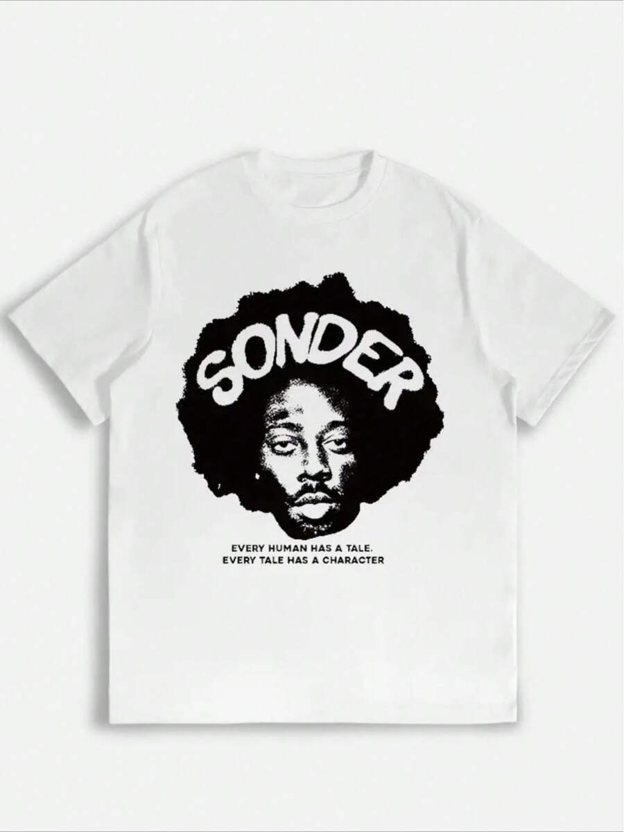 New Stylish Sonder Graphic Print For Men Men Couple Fashion T-Shirt Street Short Sleeve Cotton T-Shirt Comfort-Fit Crew Neck T-Shirt-Ultra-Soft Breathable Moisture-Wicking Casual Summer TeeChristmas Gift For Family Friends Men Size S-9XL - màu đen - Xem 1