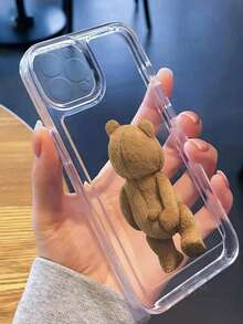 1 pieza Funda de teléfono protectora anti-caída transparente con diseño de oso de estilo Ins, compatible con Apple 17 15 Pro Max 14 Plus 13 12 11 XS XR X 7 y Series S21/S22/S23/S24/S25/A71/A51/A55, diseño de moda de marco completo, elegante, con recortes precisos, resistente al agua, a los golpes y a los arañazos