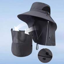 1 chiếc mũ rộng vành chống nắng kèm mặt nạ có thể tháo rời, mũ câu cá đi bộ đường dài ngoài trời chống tia UV - Nhiều màu - Xem 5