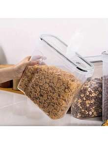 4pcs4LFood Storage Bins, Large Food Storage Containers With Lids, Stackable And Reusable Food Sealed Box, For Flour, Sugar, Dry Food And Grain, Kitchen Organizers And Storage, Kitchen Accessories - 黑與白 - 查看 7