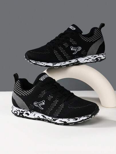 青少年男女时尚拼布休闲鞋，经典复古运动鞋，轻便透气跑鞋，舒适防滑运动训练鞋，学生白/黑鞋