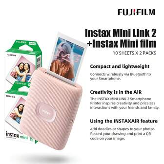 FujiFilm INSTAX Mini Link 2+Instax Mini 1 Pack (10 Sheets) X 2 Packs