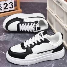 Herren Skaterschuhe mit dicker Sohle - höhenerhöhende rutschfeste Sneaker, leichte Streetwear Schuhe, weiße multifunktionale Sportschuhe für den Frühling - Schwarz - Übersicht 2