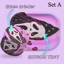 2pcs Halloween Smoking Set, W/Rolling Tray, 4-Piece Aluminum Alloy Grinder, Easy To Carry And Storage, Gifts For Girls, Back To School,Halloween Party, For Smokers - 2件套裝 - 查看 6