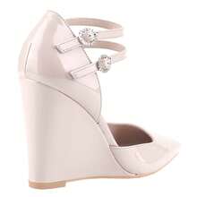 Women's Wedge Pump Heels Pointed Toe Rhinestone Buckle Double Strap High Heel Pumps Dress Shoes - 杏色 - 查看 5