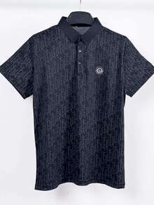 Herren Sommer Poloshirt mit Buchstaben- und Mini-Waffel-Muster, Klapkkragen leichte BusinessLässig-Kleidung