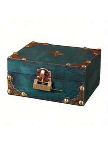 1pc Vintage European Style Wooden Square Jewelry Box, Storage Container, Craft Decor, Desktop Organizer, Trinket Box, Gift Box For Christmas And Holidays - Dark Grey - View 8