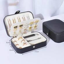 1pc PU Jewelry Storage Box, Portable Travel Jewelry Organizer, Vanity Storage Container, Multi-Compartment Travel Jewelry Display Box, Storage Gift Box, Display Box, Simple Flip Cover, Large Capacity, Suitable For Storing Rings, Necklaces, Earrings, Watches, Lipsticks And Other Accessories, Bedroom Accessories, Outdoor Travel Supplies, -Button Closure, Beautiful International Style, Suitable For Travel And Home, Ideal Gift For Girls