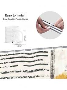 Abstract Geometric Neutral Bathroom Shower Curtain With Hooks, Minimalist Modern Tan Contemporary Striped Bathroom Decor Waterproof - 芥末黃黑色 - 查看 5