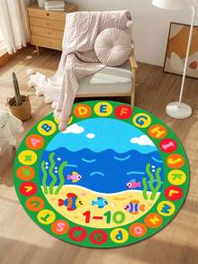 1 pieza Alfombra redonda con diseño de pez de océano, alfombra decorativa, decoración de dormitorio, alfombra pequeña, alfombra, decoración del hogar, alfombra para sala de estar, alfombra pequeña para sala de estar, alfombra para dormitorio, decoración del hogar para sala de estar, alfombra para exteriores, alfombra de felpa lavable, alfombra gruesa, alfombra esponjosa, alfombra de otoño/invierno - Multicolor - Ver 4