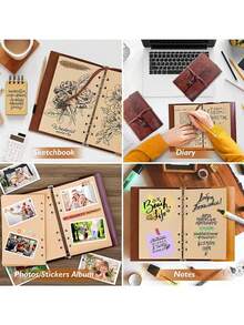 A7Leather Notebook Diary, Kraft Paper, Vintage Spiral Bound Notebook Refillable Dairy Sketchbook Travel Journal To Write In With Blank Pages, Souvenir, Suitable As Gifts For Girls - Multicolor - View 4