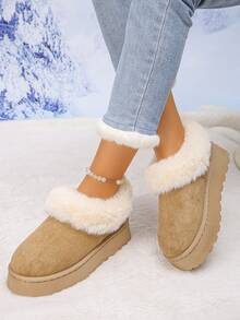 1 双厚底保暖内衬青少年雪地靴，适合室内外穿着，防滑，休闲，秋冬 - 卡其色 - 查看 6