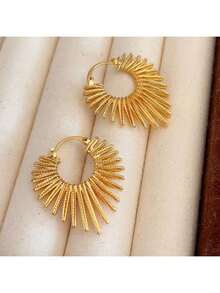 A Pair Of Exaggerated Line Peach Heart Earrings, Fashionable And Simple Earrings, Suitable For Daily Wear Jewelry, Women's Jewelry Gifts - 金色 - 查看 5