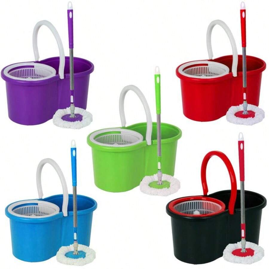 360° FLOOR MAGIC SPIN MOP BUCKET SET MICROFIBER ROTATING DRY HEADS WITH 2 HEADS - Blue - View 1