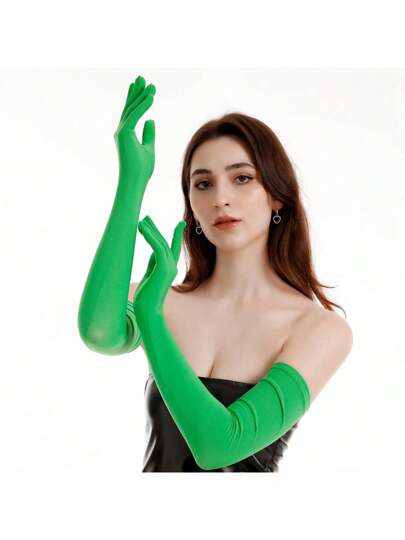 1 Paio di guanti extra lunghi in seta di latte, elastici e sottili, adatti per performance festive, feste, ballo, costumi cosplay, Ognissanti