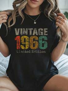 Vintage 1966 Limited Edition 59th Birthday Gifts 59 Year Old T-Shirt -Summer Streets, Personalized Printed Patterns, Round Neck T-Shirts, Women's Tops, Cotton Short Sleeves, Shirts - màu đen - Xem 1