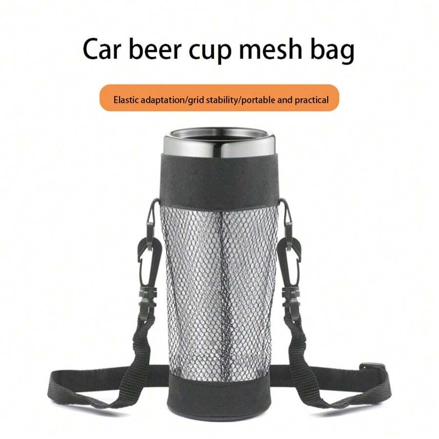 Portable Car Cup Holder, Crossbody Strap, Outdoor Travel Water Cup Bag, Mesh Mesh Bag, Beer Cup Holder