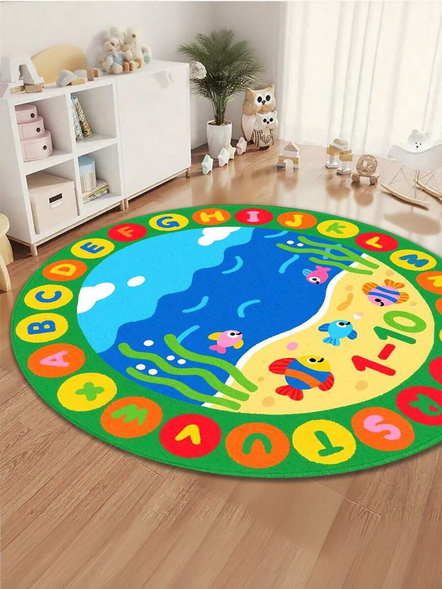 1 pieza Alfombra redonda con diseño de pez de océano, alfombra decorativa, decoración de dormitorio, alfombra pequeña, alfombra, decoración del hogar, alfombra para sala de estar, alfombra pequeña para sala de estar, alfombra para dormitorio, decoración del hogar para sala de estar, alfombra para exteriores, alfombra de felpa lavable, alfombra gruesa, alfombra esponjosa, alfombra de otoño/invierno - Multicolor - Ver 1