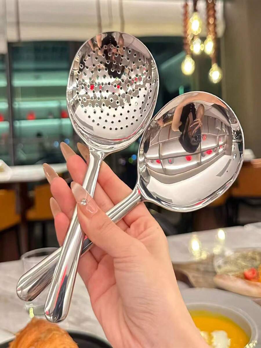 1/2/4/5 Stück große Edelstahl Servierlöffel, große Buffettlöffel, Party/Bankett/Buffett Löffel, spülmaschinenfest, silberne Küchenutensilien, praktisches Haushaltsgeschirr