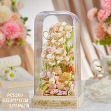 Nuevo conjunto decorativo de bloques de construcción montados a mano con marco con forma de corazón y flor en forma de corazón en flor, adorno de escritorio, artesanía - Flores exuberantes, adecuado para el Día de San Valentín, el Día de la Madre, regalos de cumpleaños, regalos navideños de alta gama