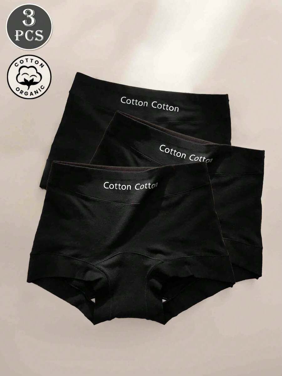 Quần lót nữ cạp cao màu trơn, in chữ, thoải mái, liền mạch, kiểm soát bụng, nâng mông, quần lót ngắn - màu đen - Xem 1