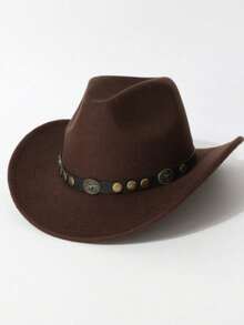 This Is A Solid-Colored Western Cowboy Hat Suitable For Both Men And Women, Featuring Detachable Rivet Inlay Decorations. Suitable For Cowboy-Themed Events, Vintage Parties, Cosplay, Fashion Nights, Festivals, Bachelor Parties, Birthday Celebrations, Stage Performances, And Daily Wear - Round Nail Bull Head Hat - View 10