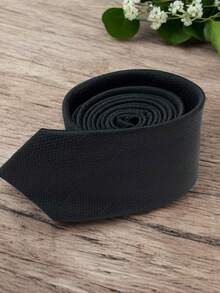 Luxury Men's Skinny Tie Polyester Silk Solid Color Polka Dots Slim Jacquard Groomsmen Tie - 黑色 - 查看 4