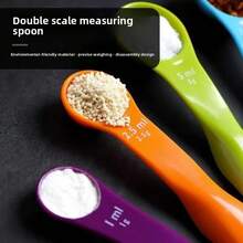 A Five-Piece Household Plastic Measuring Cup And Spoon Set, Including Graduated Baking Measures, Seasoning Spoons, And Coffee Measuring Spoons.