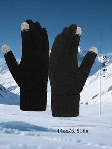 2pcs Set Women's Knitted Beanie Hat And Soft Touchscreen Gloves, Outdoor Sports Pom Pom Hat, Cycling Warm Thick Knitted Gloves, Winter Warm Gift (Black) Solid Color Hat And Gloves Fluffy - Black - View 4