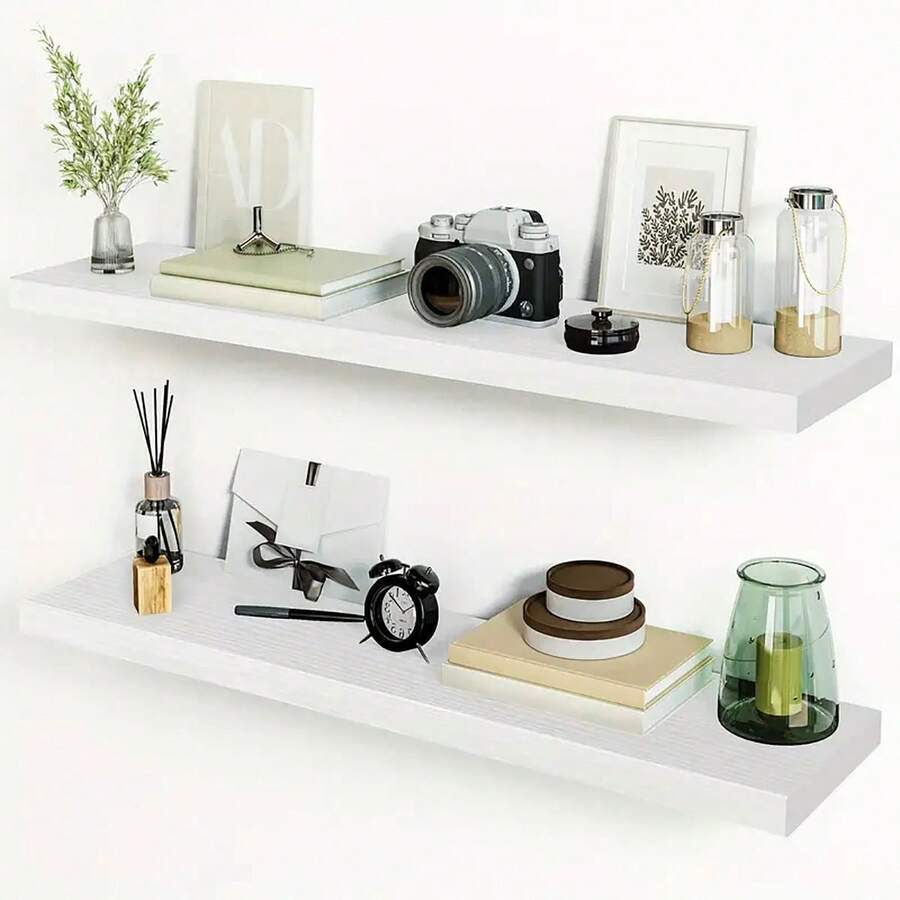 1pc Floating One-Shelf Wall Mounted Storage Rack (With Installation Screws), Creative Wall Decor Shelf For Living Room, Bedroom, Bookshelf, Wall Mounted Display Rack - White - View 1