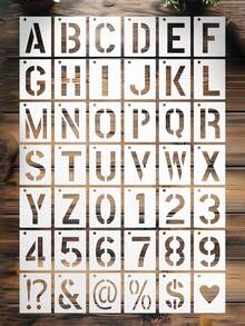 42Pcs/Set Letter Stencils Symbol Numbers Craft Stencils, 2/3/4/5 Inch Reusable Alphabet Templates Interlocking Stencil Kit For Painting On Wood, Wall, Fabric, Rock, Sign, DIY Art Projects - White - View 1