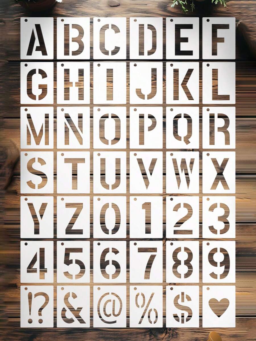 42Pcs/Set Letter Stencils Symbol Numbers Craft Stencils, 2/3/4/5 Inch Reusable Alphabet Templates Interlocking Stencil Kit For Painting On Wood, Wall, Fabric, Rock, Sign, DIY Art Projects - White - View 1