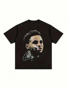 Men Size Men Curry Ball Basketball Graphic T-Shirt Vintage Style Loose Fit Crew Neck Short Sleeve Tee With Signature Detail Black Casual Streetwear For Spring Autumn Basketball Shirt Allseason Apparel Durable Fabric Shirt Sports Fan Apparel Retro Design Highquality Print Streetwear Lovers Men Size L-3XL - 黑色 - 查看 1