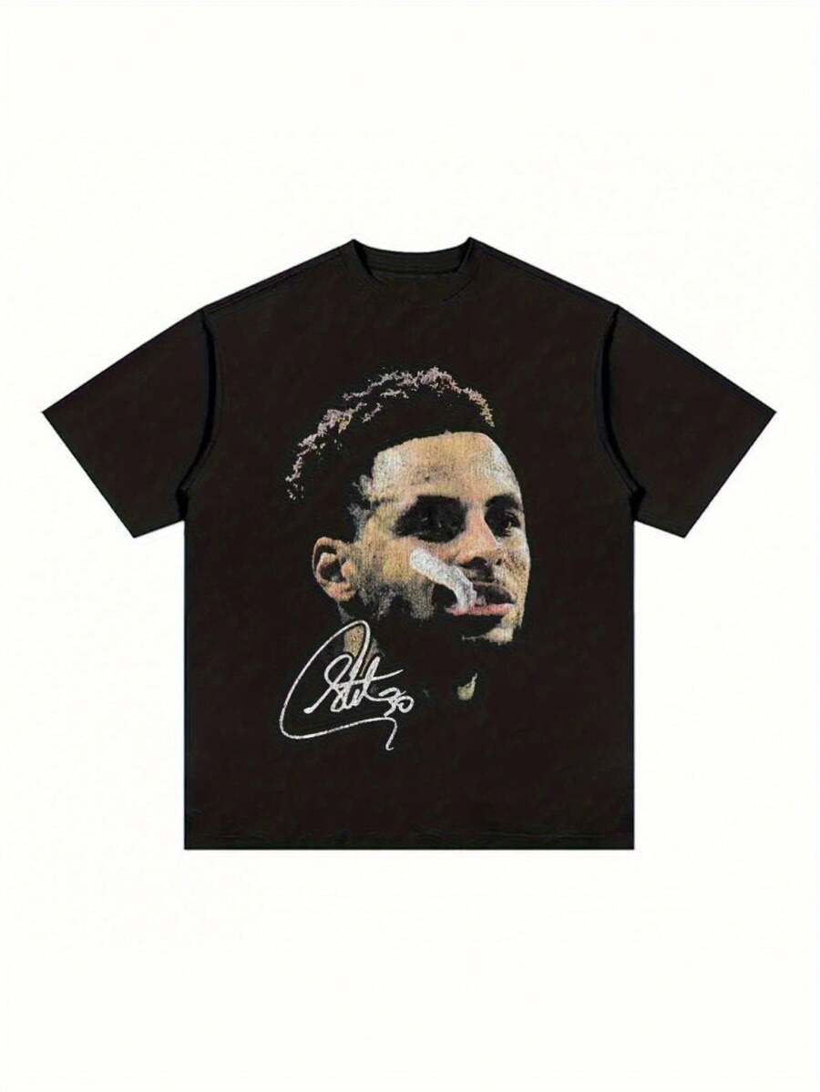 Men Size Men Curry Ball Basketball Graphic T-Shirt Vintage Style Loose Fit Crew Neck Short Sleeve Tee With Signature Detail Black Casual Streetwear For Spring Autumn Basketball Shirt Allseason Apparel Durable Fabric Shirt Sports Fan Apparel Retro Design Highquality Print Streetwear Lovers Men Size L-3XL - 黑色 - 查看 1
