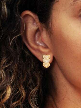 1 Pair S925 Sterling Silver Luxury Rhinestone Heart Earrings, Gift For Lover Anniversary, Suitable For Festivals, Parties, Daily Wear, Women's Fine Jewelry