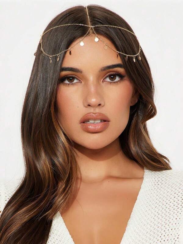 1pc Minimalist Fashionable Bohemian Style Elegant Luxury Sequin Head Chain, Headpiece, Head Jewelry, Head Pieces Jewelry, Hair Jewelry, Hair Vine Chain, Jewellery For Women, Y2k Outfit, Wedding