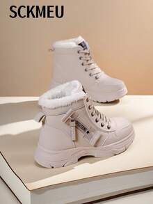 SCKMEU 1 双女士时尚厚底休闲运动鞋，舒适百搭，带保暖内衬