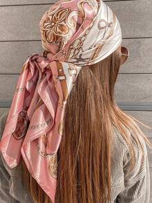 1pc Women's Light Pink Printed Satin Square Scarf, Fashionable Outdoor Headband Or Hair Scarf Suitable For Spring/Summer Season Bandana,Hair Band,Head Band Ideal For Dressing Up Your Look Winter Fall  Paisley    Boho    Polyester - 粉色 - 查看 1