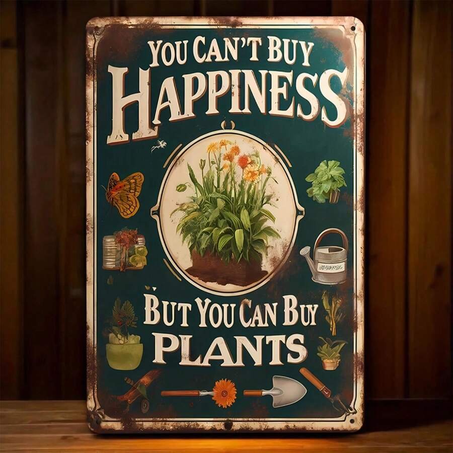 Tin Metal Sign: Buy Plants Not Happiness Vintage Garden Decor Rustic Wall Art Plant Lovers Gardening Enthusiasts Home Decor Gift - 彩色 - 查看 1