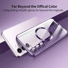 适用于三星 Galaxy A06、A16、A26、A36、A56、S25 Ultra、S24 Ultra 的磁吸透明手机壳，兼容 MagSafe，内置摄像头镜头保护膜，采用奢华电镀软 TPU 材质，透明防震超薄保护壳，防水、防摔、防刮擦。国际版，非国内版。 - 紫色 - 查看 4