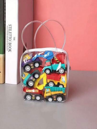 1件随机颜色图案车辆模型套装 消防车模型 迷你惯性工程车玩具 儿童玩具（带展示盒）