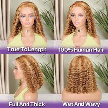 ownvmor Ombre Highlight Deep Wave Curly BOB Lace Front Wigs For Women Human Hair Pre Plucked Wear And Go Glueless 12 Inch Honey Blonde 4/27 13x4 HD Lace Frontal Short Curly BOB Wigs - S4/27 - 查看 4