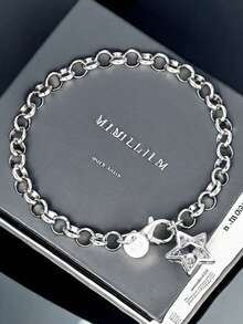 1 pieza Pulsera de plata de ley 925 con pentágono y cristal de circonita, joya de regalo versátil y minimalista de moda para mujeres - Plateado - Ver 2