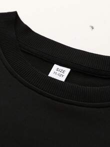 2 - Piece Set Tween Boy Street Style Bear Print Set, Comfortable And Elastic, Spring Autumn Daily Leisure Wear - Black - View 5