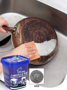 100g Stainless Steel Cleaning Paste, Magic Cleaning Paste, Kitchen Cleaning Agent Rust Remover. Effectively Removes Grease And Stains, Quickly Dissolves Oil Residue At The Bottom Of Pots, Restoring Cookware To A Clean State.